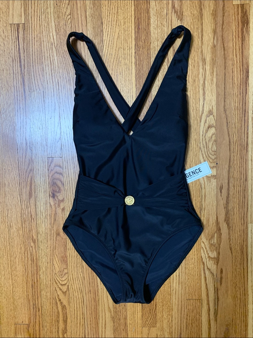 L’AGENCE swimsuit - black Lisa v plunge one piece bathing suit w front band